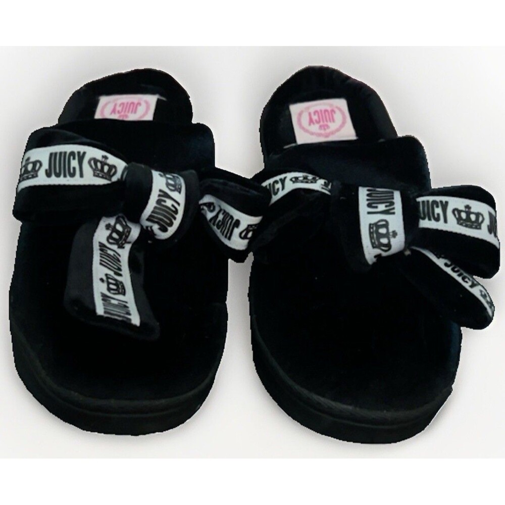 Juicy Couture Jasmine Y2K Black Platform Slide Sandals Logo Bow Women’s 6